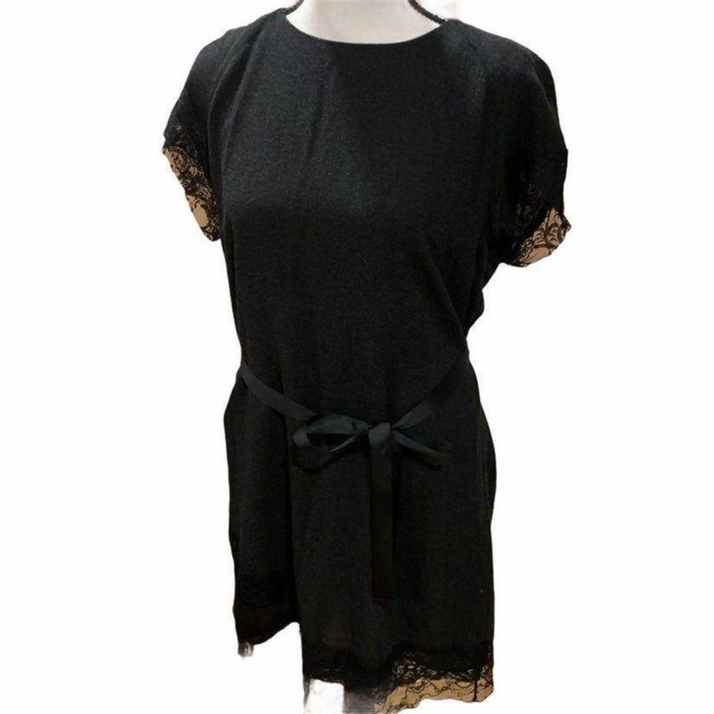 Zara Basic Size Large Black Viscose/Wool Bodycon MiniDress - Picture 2 of 8